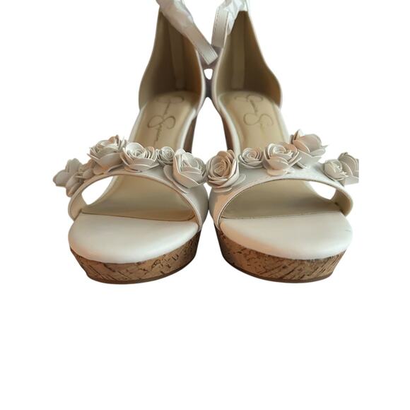 NIB JESSICA SIMPSON Jeffina Espadrille Wedge Platform White Floral Applique-7.5M - Picture 3 of 11